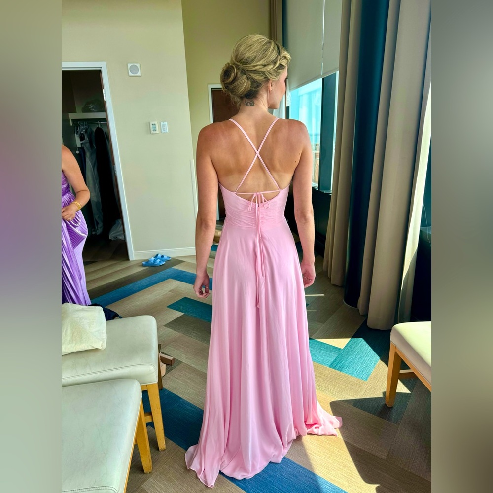 Mori Lee - Ruched Chiffon Bridesmaid Dress with Tie Back Detail. - Picture 2 of 2